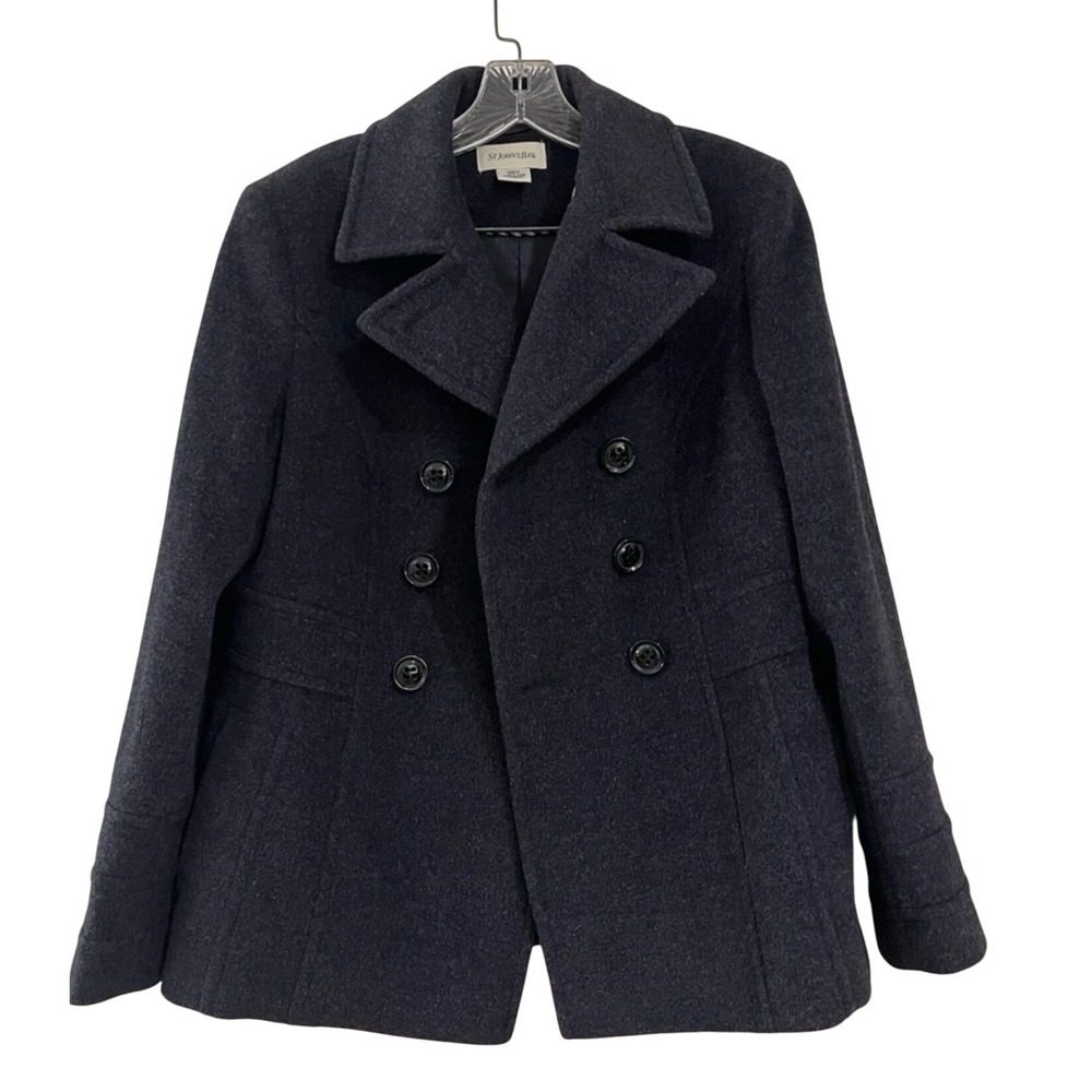 St. Johns Bay Womens S Pea Coat Wool Blend Gray Winter Jacket Double Breasted